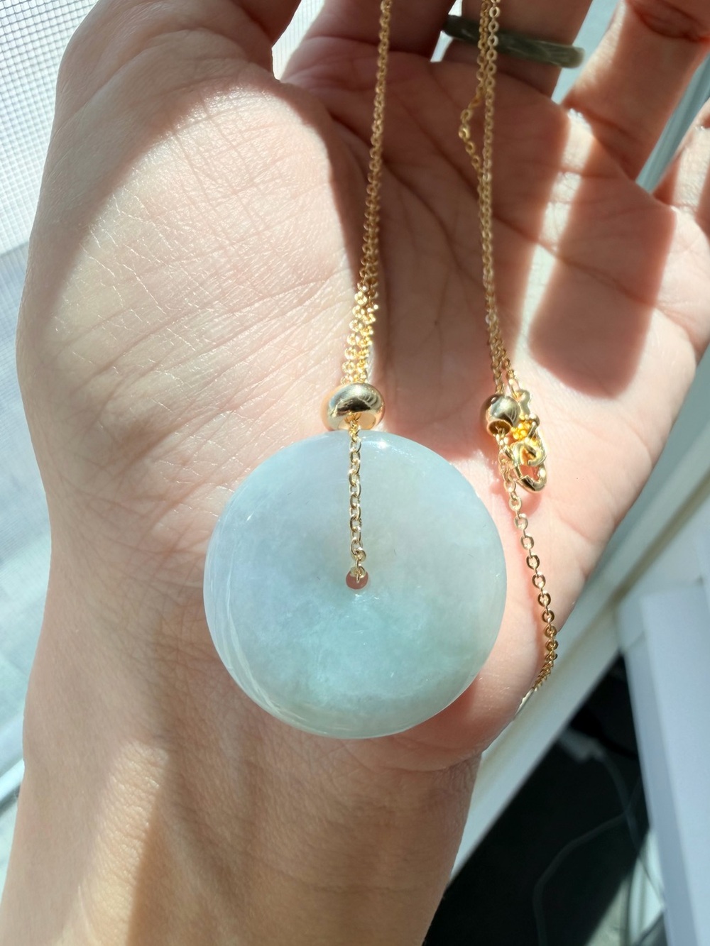 Natural Burmese Jadeite Jade Peace Buckle Pendant – Ice Glutinous Chun Cai, 26mm